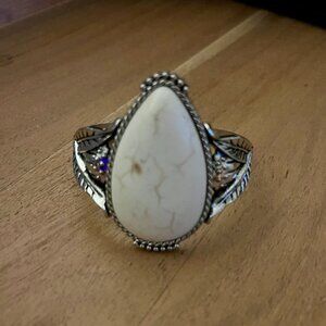 silver, white marble cuff bracelet